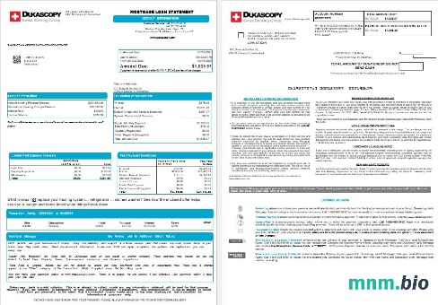 Szwajcaria Dukascopy Bank wyciąg z kredytu hipotecznego w formatach Word i PDF, 8 stron 1-2